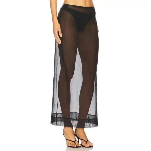 Revolve St. Agni Sheer long Leather Trim Skirt black size XXS NWT $429msrp